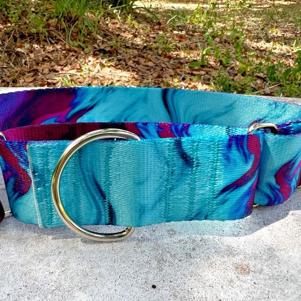 1.5 inch wide Purple/Teal Martingale‎ Dog Collar Medium 15-19” Handmade in USA